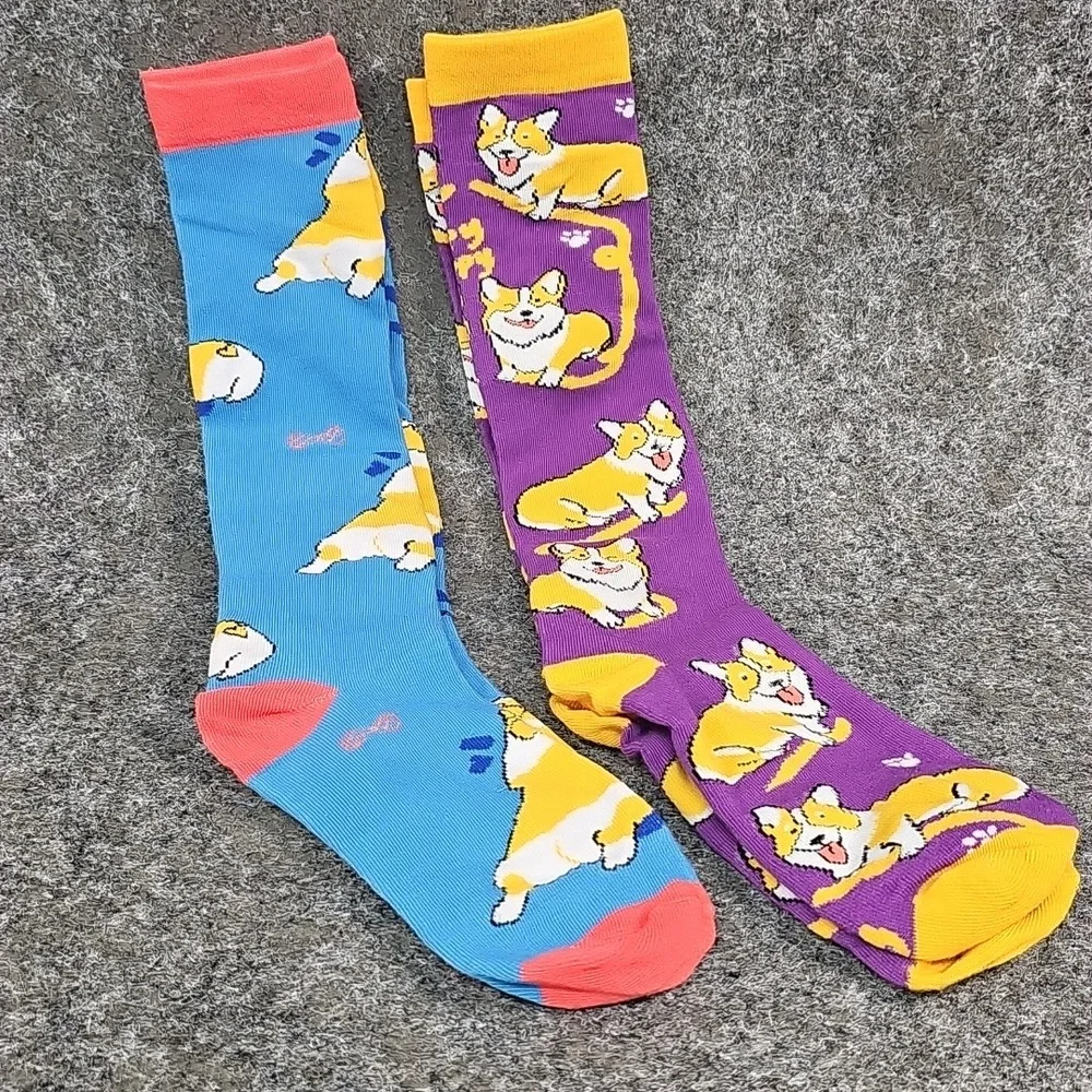 Colorful Corgi Dog Print Socks, 2 Pk, New Without Tag